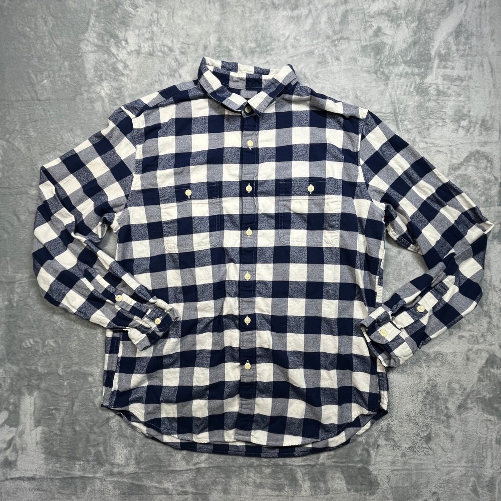 J.Crew Mercantile Flannel Shirt Mens XL Navy Blue White Buffalo Check